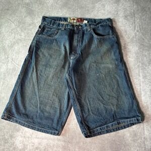 Y2K Evolution Jeans Mens 38 Baggy Denim Shorts Dark Wash Skater Wide Leg Blue